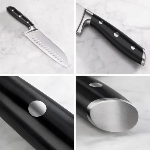 Vista 4 de Cangshan ALPS Series 502742 Cuchillo Santoku de acero alemán forjado de 7 pulgadas con funda, color negro
