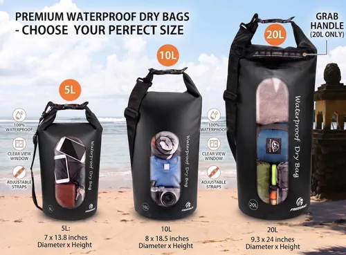 Vista 2 de Freegrace - Juego de 3 bolsas secas impermeables, bolsa seca con 2 cierres y correa de hombro desmontable; bolsa de cintura y funda para teléfono