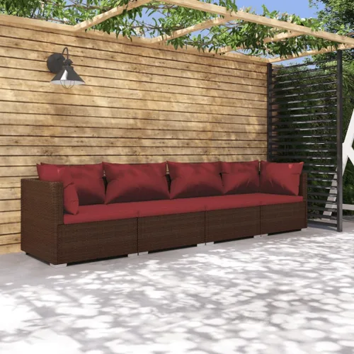 Vista 16 de Brown Wicker Patio 3-Seater Sofa with Cushions, PE Rattan Outdoor Seating Set with Steel Frame Brown and Cinnamon Red