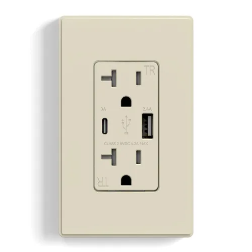 Vista 27 de ELEGRP Cargador USB de pared, receptáculo USB con puertos USB tipo A y tipo C, enchufe dúplex de 15 amperios resistente a manipulaciones NEMA 5-15R