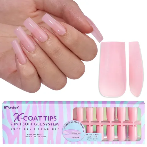 Vista 14 de BTArtboxs XCOATTIPS - Uñas postizas a presión, color marrón, gel suave, almendra corta, 160 unidades Lamp-Curable, 4-Week Wear, Salon Quality