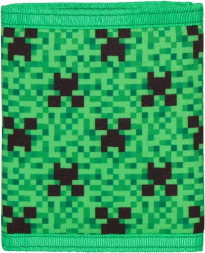 Vista 2 de Minecraft Cartera para niños o niñas diseño de cara de creeper verde con tres pliegues