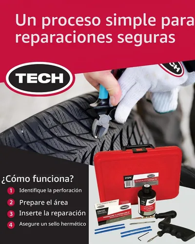 Vista 7 de TECH Permacure - Kit de tapones para neumáticos de pasajeros, el kit de reparación de neumáticos planos ideal para automóviles de pasajeros