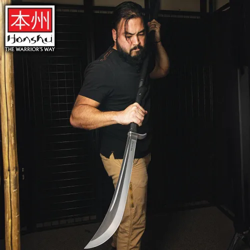 Vista 7 de Honshu Naginata - Espada y funda de arma de asta japonesa Samurai & Foot Soldier - Arma de autodefensa Hoja de 18 pulgadas unida a eje largo