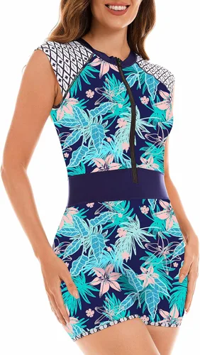 Vista 3 de JesyLuco Traje de baño de una pieza sin mangas para mujer, con cremallera frontal, traje de baño con control de abdomen