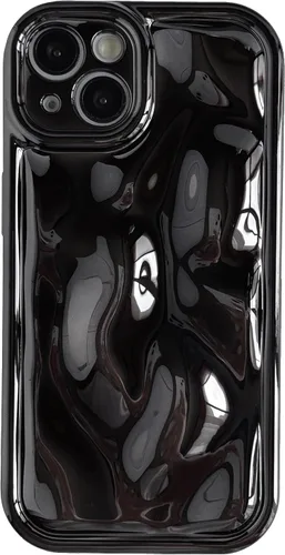 Vista 12 de Caseative Funda para iPhone 13, color negro Suavidad de la galjanoplastia de cromo del patrón de la burbuja del meteorito de la onda