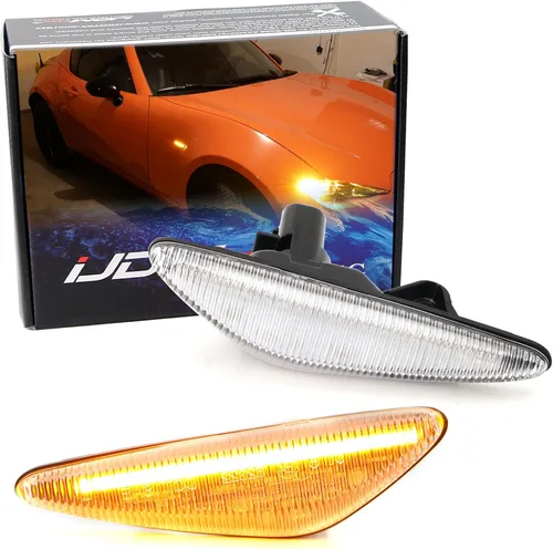 Vista 10 de iJDMTOY Kit de Luces LED Marcadoras Laterales Frontales Secuenciales Dinámicas de Parpadeo/Flujo Ámbar con Lente Ahumada Compatible con Mazda MX-5