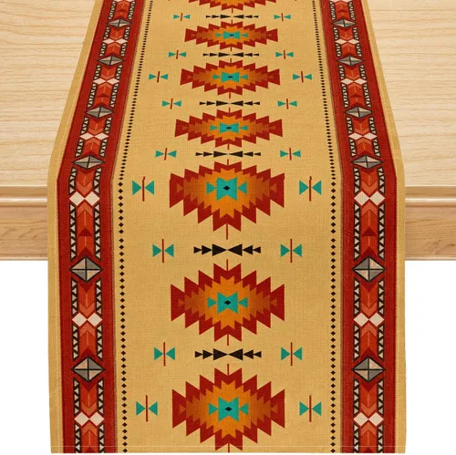 Vista 164 de Camino de mesa étnico del suroeste, navajo tribal nativo americano, bohemio, patrón geométrico azteca, camino de mesa para cocina, mesa de comedor