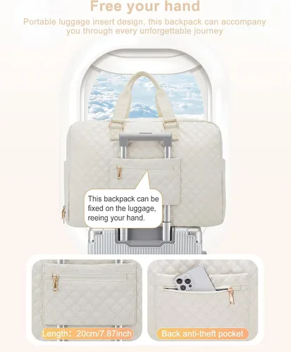 Vista 4 de Bolsa de lona de viaje, bolsa de fin de semana para mujer, R5-Beige, Bolsa de viaje