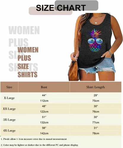 Vista 5 de Camiseta sin mangas con estampado de piña hawaiana para mujer, talla grande, con estampado gráfico hawaiano, camiseta sin mangas para vacaciones