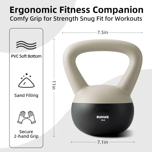 Vista 2 de RUNWE Soft Kettlebell - Sand Filled Kettlebell Cushioned Impact-Resistant Base Options for 25, 20, 15, 10 and 5 LB, Safety Guaranteed Ideal for Men