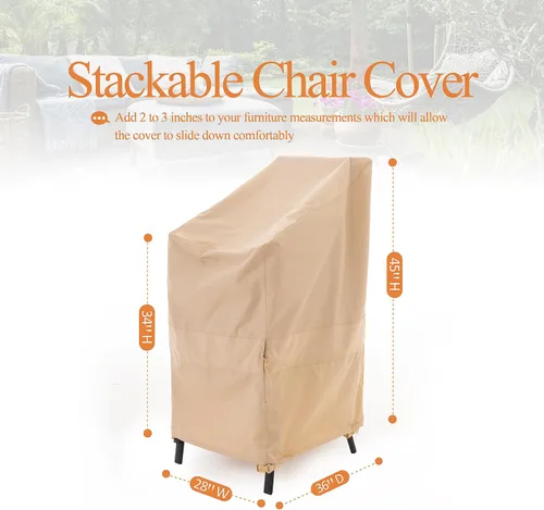 Vista 6 de WJ-X3 Funda Apilable para Silla de Patio, Resistente, Resistente al Viento e Impermeable, Fundas para Sillas de Patio al Aire Libre, 28A x 36P x