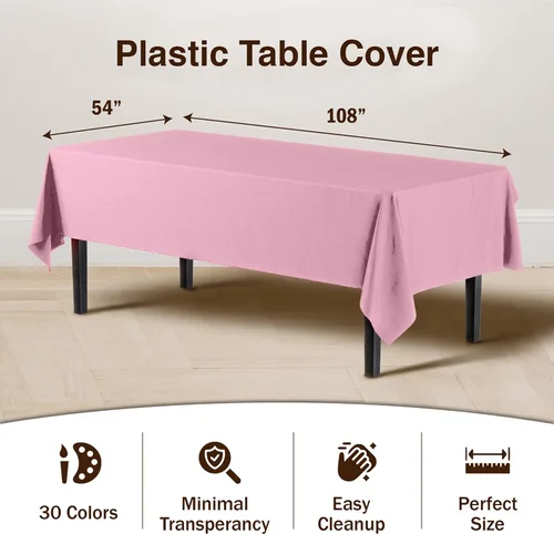 Vista 3 de Party Solids Mantel rectangular de plástico rosa, 54 x 108 pulgadas, paquete de 24