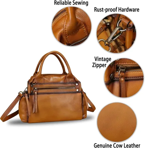 Vista 6 de Bolso de mano de cuero genuino para mujer, bolso de mano con asa superior, bolso cruzado vintage hecho a mano, bolsos retro