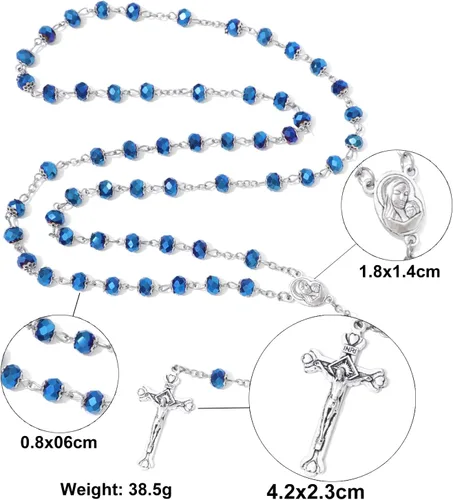 Vista 9 de KOMI Rosario de cuentas católicas para mujer, collar de cuentas de rosario con cruz de crucifijo, perlas de cristal, rosario, rosarios, católicos