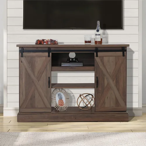 Vista 8 de MAISON ARTS Moderno soporte de TV de esquina con centro de entretenimiento de almacenamiento con 2 puertas, mesa de consola multimedia para sala