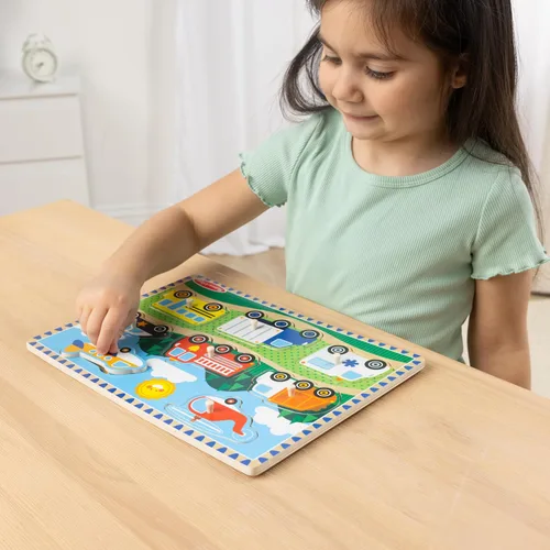 Vista 8 de Rompecabezas de madera con imágenes vehículos de Melissa & Doug, Multicolor