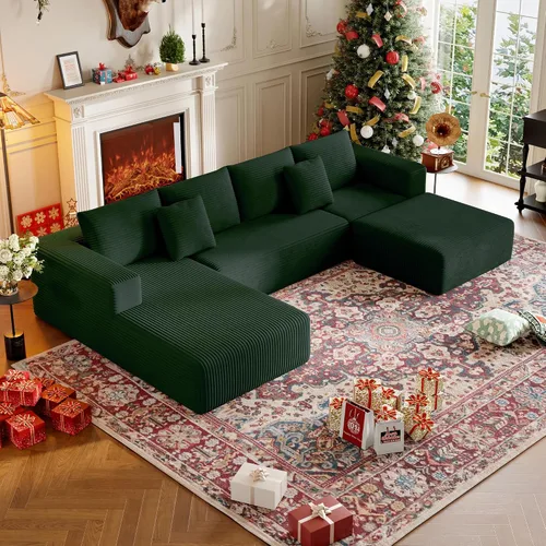 Vista 20 de Sofá modular sin hueso de 134.6 pulgadas para sala de estar, sofá modular de pana en forma de U con diván y almohadas, sofá seccional de 4 asientos