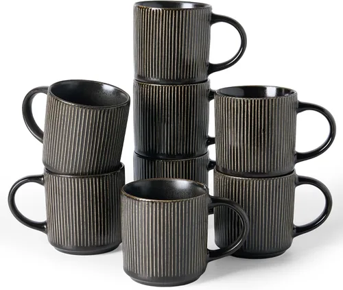Vista 14 de famiware Juego de 4 tazas de café de 12 onzas, tazas de cerámica con asa Negro (Star-Black)