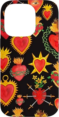 Vista 17 de iPhone 14 Pro Max Hearts Mexican Days of the Dead Latina Milagros Folk Art Fun Case