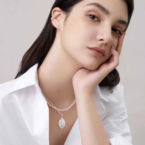 Vista 2 de GOLDCHIC JEWELRY Cruz INRI Crucifijo Colgante Collar, Virgen María Milagrosa Medalla Collares, Jesús Christain Jewelry