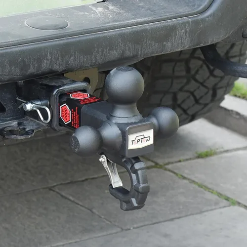 Vista 2 de TOPTOW Enganche de remolque de tres bolas con bolas de enganche y gancho de arrastre Beast color negro mate, se adapta a receptor de 2 pulgadas