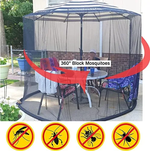 Vista 7 de cjc Paraguas de patio M-osquito red con puerta con cremallera, pantalla de malla de poliéster, altura de diámetro ajustable, para patio al aire