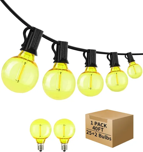 Vista 8 de Cadena de luces LED para exteriores de 40 pies, impermeables, G40, luces LED de globo para exteriores para patio con 27 bombillas Edison vintage a