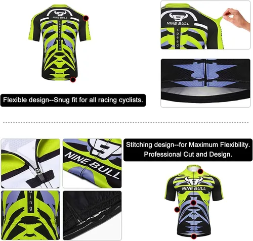 Vista 3 de Conjunto de camiseta de ciclismo para hombre, camiseta reflectante de secado rápido y pantalones cortos de ciclismo acolchados 3D, Spqx-2