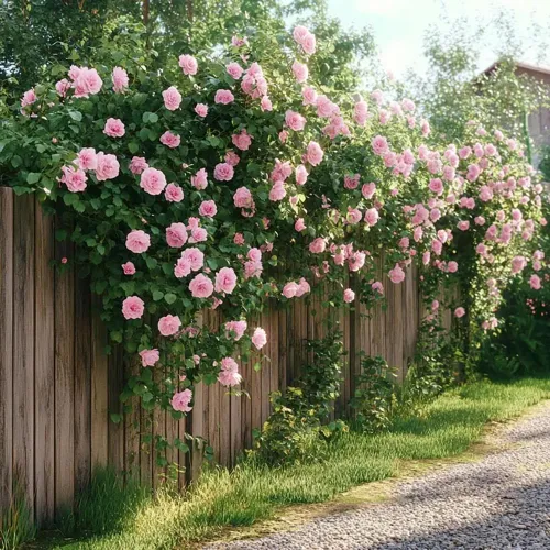 Vista 3 de Más de 100 rosas rosadas trepadoras, reliquia de jardín al aire libre, vid para el hogar, paisaje, rosa, arbusto, vid trepadora, mariposa fragante