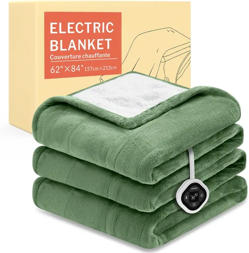 Vista 35 de HOMLYNS LuxeHeat - Manta térmica eléctrica tamaño King, manta térmica de franela suave Sherpa con 10 ajustes de calor, temporizador de 1 a 10 horas