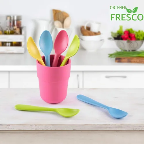 Vista 4 de GET FRESH Juego de cucharas de bambú para niños, paquete de 4 cucharas reutilizables de fibra de bambú para uso diario, cubiertos grandes de bambú