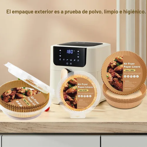 Vista 7 de Forros desechables para freidora de aire, 100 forros de papel para freidora de aire, revestimientos de papel pergamino antiadherentes, accesorios