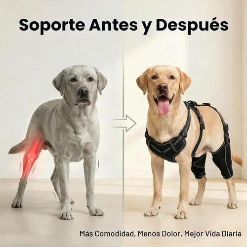 Vista 4 de Rodillera para perro para desgarro ACL/CCL – Soporte ajustable para patas traseras con arnés antideslizante y férula interior, soporte