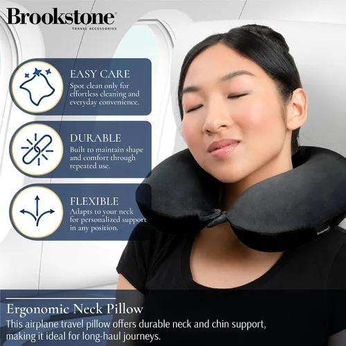 Vista 3 de Brookstone Almohada de viaje para el cuello - Funda de forro polar ligera en forma de U rellenable con espuma viscoelástica para viajes y soporte