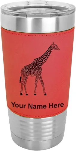 Vista 18 de LaserGram Vaso aislado al vacío de 20 onzas, jirafa, grabado personalizado incluido (piel sintética, estilo béisbol)