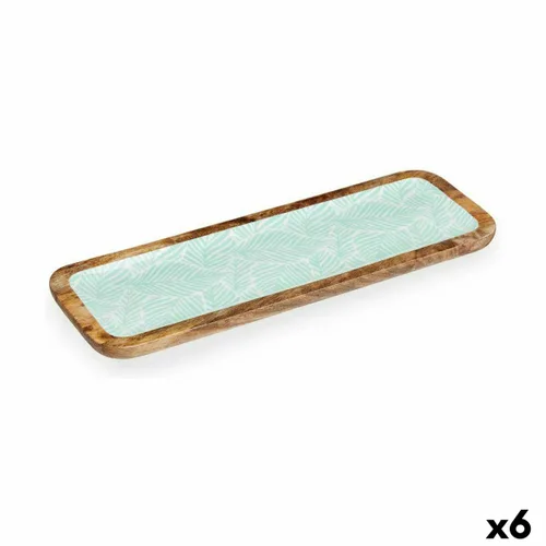 Vista 2 de Centro de Mesa Gift Decor Blanco Marrón Verde Poliéster Resina Madera de mango 45 x 15 cm 15,2 x 2,54 x 45,7 cm Hoja de planta