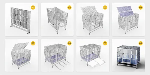 Vista 7 de Jaula plegable de acero inoxidable para perros, 30, 37, 42, 48 pulgadas, rueda con cerradura, con bandeja, apilable, resistente, divisor