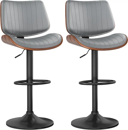 Vista 16 de YaFiti Taburetes de bar ajustables, modernas sillas giratorias de piel sintética con respaldo, taburetes de isla de cocina sin brazos, color negro