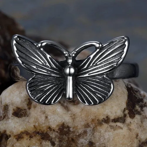 Vista 3 de Jude Jewelers Anillo de acero inoxidable retro vintage con diseño de mariposa