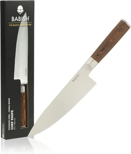Vista 7 de Babish Cuchillo de chef de 8 pulgadas – Cuchillo de cocina de acero alemán 1.4116 de alto carbono, cuchilla de chef afilada de espiga completa