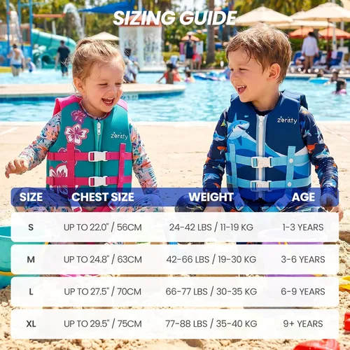 Vista 5 de Zeraty - Chaleco de natación para niños de neopreno, chaleco flotante para niños, ayuda para nadar para niños niñas y niños, 20-30-40-50-60-70-80