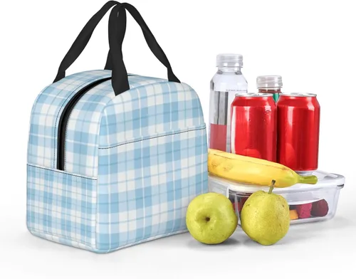 Vista 8 de Miaoquhe Lunch Box for Women Men Blue Plaid Checkered Insulated Lunch Bag for Teen Girls Adults Gingham Cute Preppy Reusable Portable Lunchbox