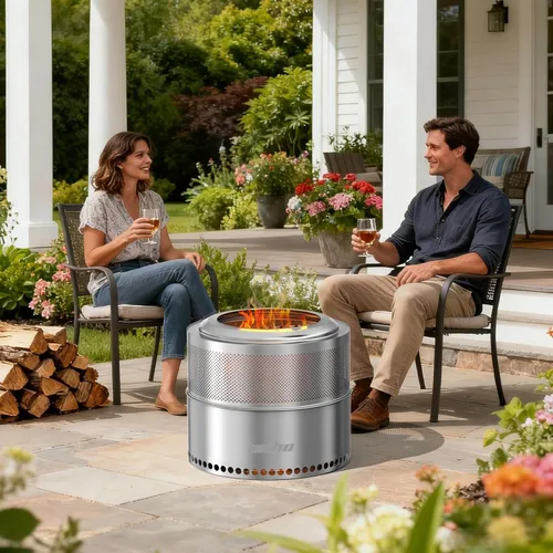 Vista 6 de unho Chimenea sin humo de 20 pulgadas para estufa de leña exterior, de acero inoxidable, portátil, para patio trasero, patio, jardín, picnic
