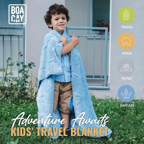 Vista 2 de BOACAY Manta de viaje para niños pequeños para avión, automóvil, manta suave para niños para guardería, almohada para niñas, niños con clip