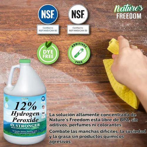 Vista 8 de Nature's Freedom 12% de peróxido de hidrógeno, H2O2 de grado alimenticio y agua purificada solamente, solución de 1 galón