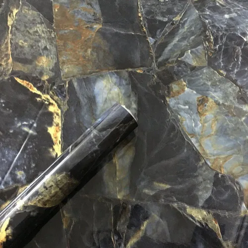 Vista 2 de UPREDO Película de vinilo brillante para encimeras con efecto de granito de mármol azul de 12 x 79 pulgadas (piedra azul)