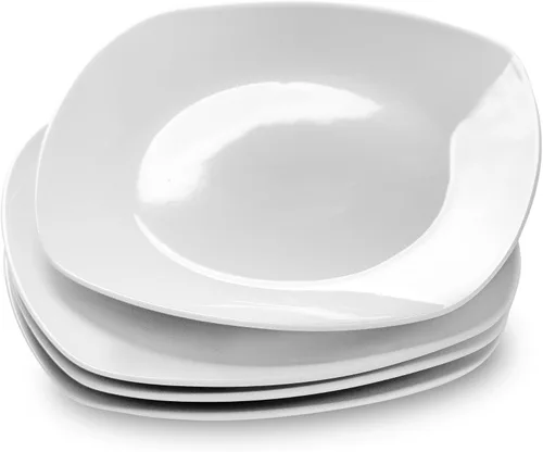 Vista 10 de Juego de 4 platos redondos de 10.5 pulgadas, platos de cerámica blanca para cena, ensalada, aperitivo y postre, microondas, vajilla apta