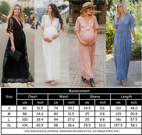 Vista 7 de ZIUMUDY Vestido de novia de maternidad con cuello en V y encaje floral de manga corta para sesión de fotos, baby shower