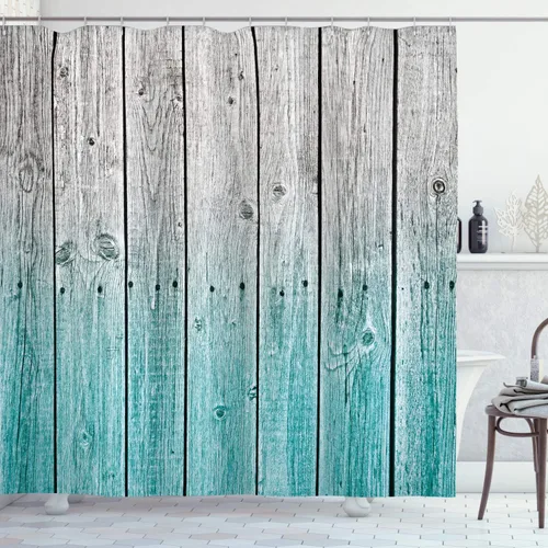 Vista 32 de Cortina de poliéster para regadera Ambesonne Decor Collection Verde azulado